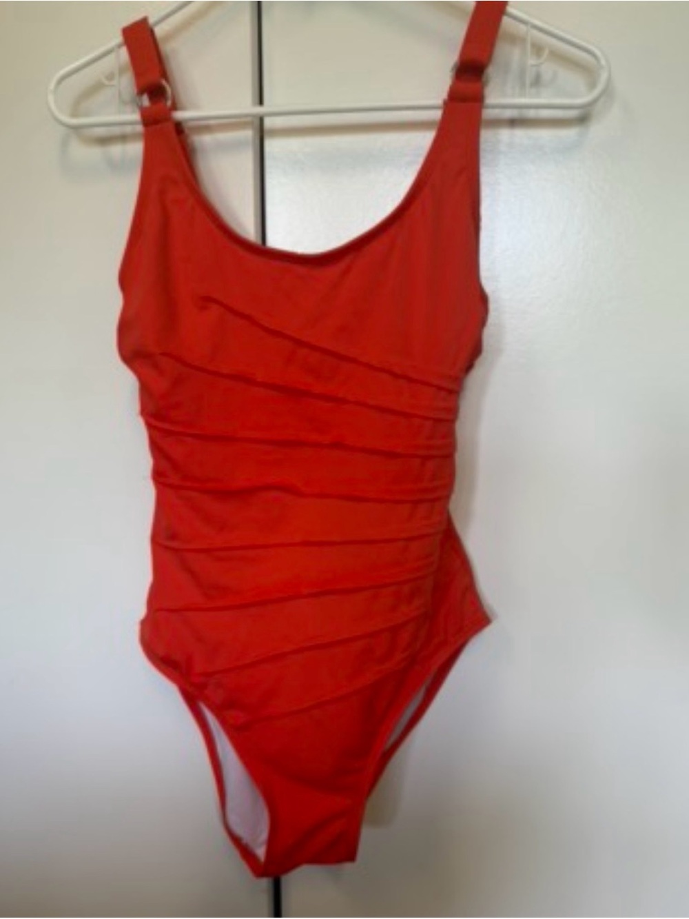 Calvin Klein Red One-Piece Swimsuit with Ruching - vacation.